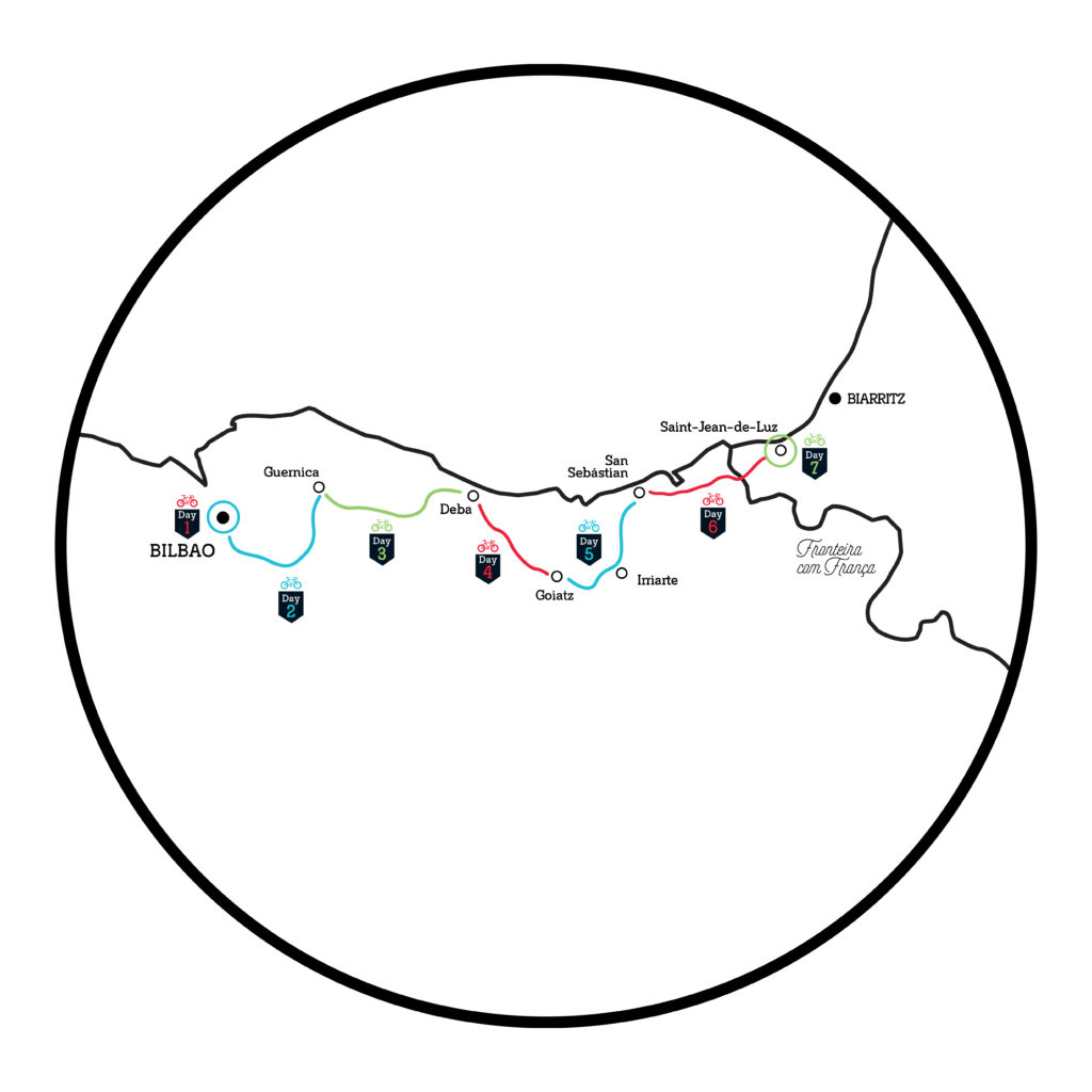 bike tour in basque country map - bilbao to st-jean-de-luz